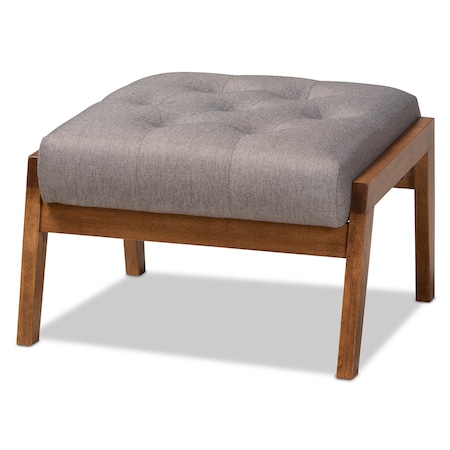 Baxton Studio Naeva Mid-Century Grey Upholstered Walnut Finished Wood Footstool 160-9946